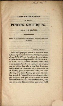 Essai d'explication de quelques pierres gnostiques : Extrait du XXe vol. des Mémoires de la Société des Antiquaires de France