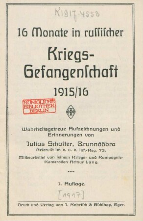 16 Monate in russischer Kriegs-Gefangenschaft 1915/16 : Wahrheitsgetreue Aufzeichnungen und Erinnerungen