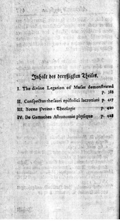 Inhalt des dreyßigsten Theiles.