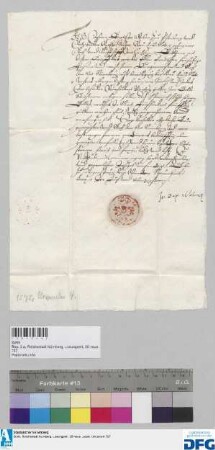 Dr. iur. utr. Johann Baptista Weber zum Pisenberg und Retz, kaiserlicher Geheimer Rat und Reichshofvizekanzler, stellt der Stadt Nürnberg Quittung aus über 440 fl. Stadtsteuer.