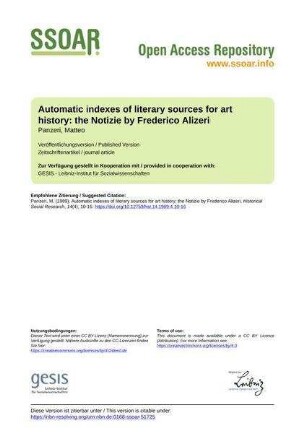 Automatic indexes of literary sources for art history: the Notizie by Frederico Alizeri