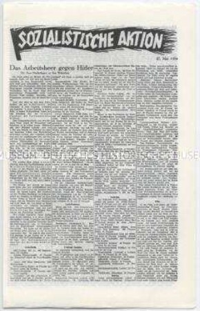 Sozialdemokratisches Exil-Blatt "Sozialistische Aktion" u.a. zur Stellung der Nazis in den Betrieben sowie über Goebbels und den Rundfunk