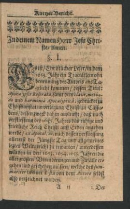 Kurtzer Bericht. In deinem Namen Herr Jesu Christe/ Amen. § I. - 23.