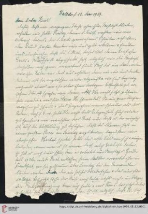 Korrespondenz von Alice und Ludwig Klein: Brief von Alice Klein an Kurt Klein