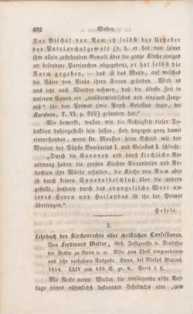 492-501 [Rezension] Walter, Ferdinand, Lehrbuch des Kirchenrechts aller christlichen Confessionen