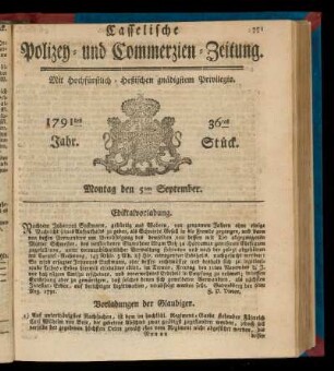 36tes Stueck, Montag den 5ten September. 1791