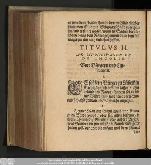 Titulus II. Ad Muncipales Et De Incolis. Von Bürgern und Einwonern.