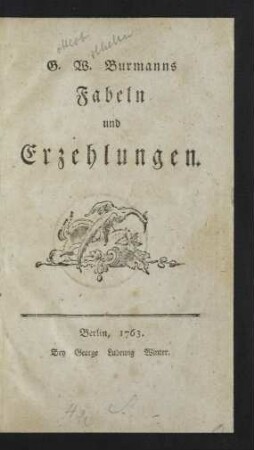 G. W. Burmanns Fabeln und Erzehlungen