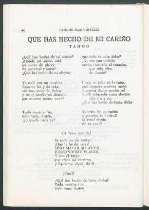 Qué has hecho de mi cariño : Tango