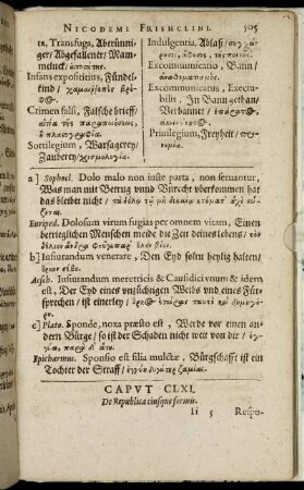 Caput CLXI. De republica eiusque formis. - Caput CLXIX. De Titulis seu Materiis legum ciuilium.