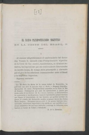 El nuevo plenipotenciario argentino en la Corte del Brasil