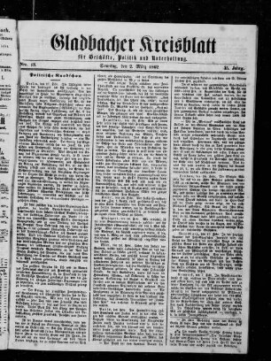 Gladbacher Kreisblatt für Geschäfte, Politik und Unterhaltung. 1853-1862