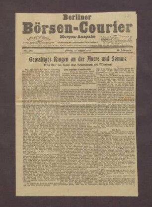 Artikel aus dem Berliner Börsen-Courier: "Gewaltiges Ringen an der Ancre und Somme"