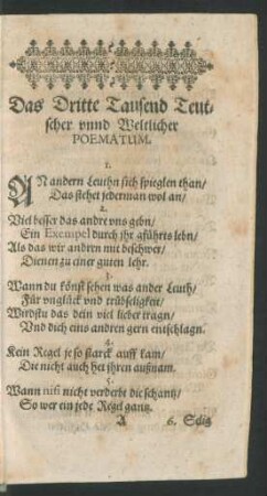 Das Dritte Tausend Teutscher unnd Weltlicher Poematum.