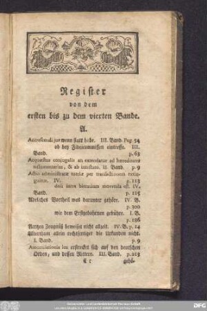 Register von dem ersten bis zu dem vierten Bande.