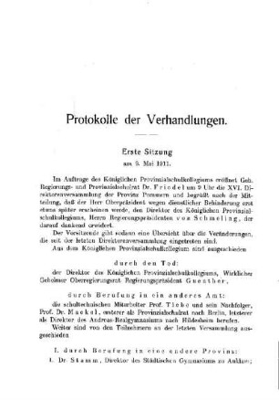 Erste Sitzung : [Protokolle der Verhandlungen]
