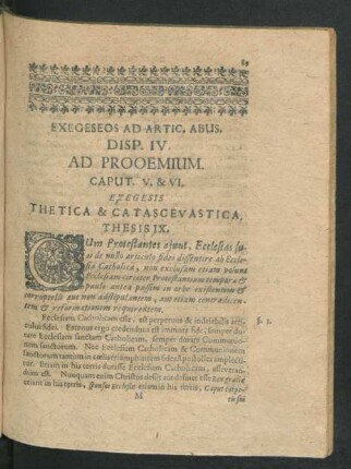 Exegeseos Ad Artic. Abus. Disp. IV. Ad Prooemium. Caput V. & VI. Exegesis Thetica & Catasceuastica.