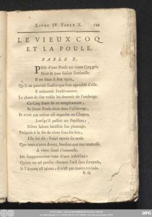 Le Vieux Coq Et La Poule. Fable X.