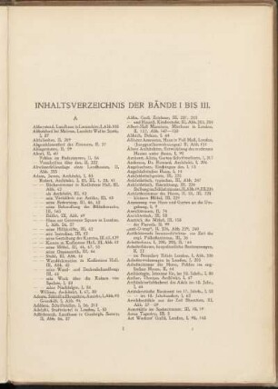 Inhaltsverzeichnis der Bände I bis III.