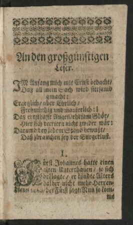 An den großgünstigen Leser.