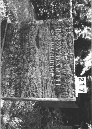 Grabstein 217 (Index: 100082149) Material: Granit Zustand: gut Maße HxBxT: 117x121x30 cm Beschreibung: Stele, breit, getreppter Sockel Steinmetz: Löffler: Grabstein 217