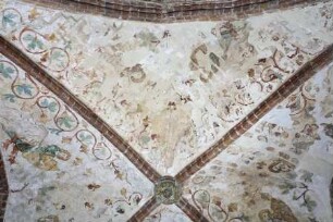Gewölbebilder mit Drolerien, Ranken- und Laubwerk — Drolerien mit Harfe, Ranken- und Laubwerk — Östliche Gewölbekappe