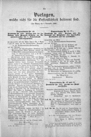 Vorlagen welche nicht für die Oeffentlichkeit bestimmt sind., 8. November 1899