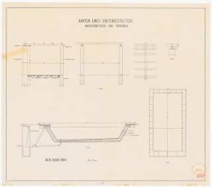 Garten eines Gartengestalters: Ansichten Details Wasserbecken und Pergola