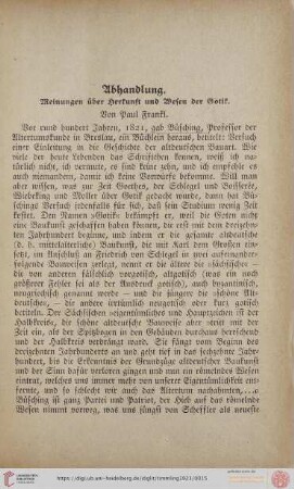 Abhandlung. Meinungen über Herkunft und Wesen der Gotik