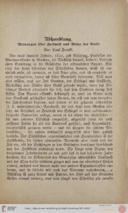 Abhandlung. Meinungen über Herkunft und Wesen der Gotik