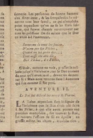 Aventure II. Le Roi lui défend les terres de France.