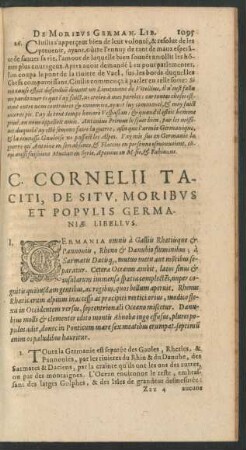 C. Cornelii Taciti, De Situ, Moribus Et Populis Germaniae Libellus.