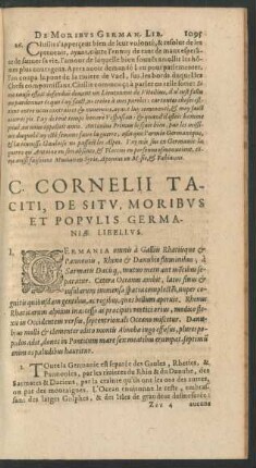 C. Cornelii Taciti, De Situ, Moribus Et Populis Germaniae Libellus.