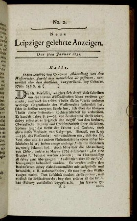 No. 2. Den 7ten Januar 1791.
