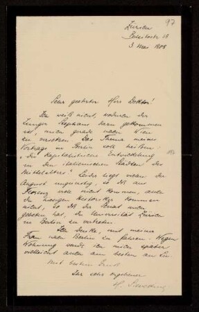 97: Brief von Heinrich Sieveking an Otto von Gierke, Zürich, 3.5.1908