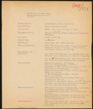 Stadttheater, Freiburg: Schriftstück zum Fragebogen für das Handbuch »Das Deutsche Theater«