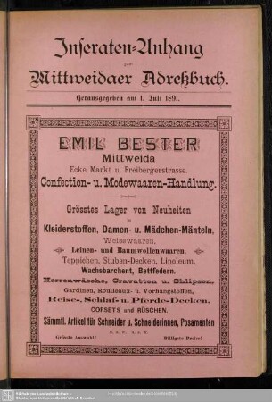 Anzeigen : Inseraten-Anhang zum Mittweidaer-Adreßbuch
