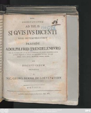 Biga Observationvm Ad Tit. D. Si Qvis Ivs Dicenti Non Obtemperaverit