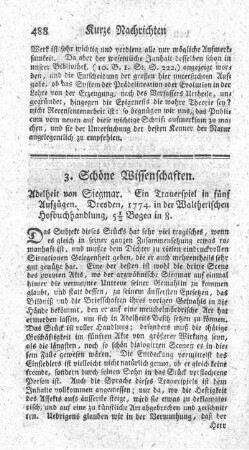 Adelheid von Siegmar, Trauerspiel in 5 Aufzügen.