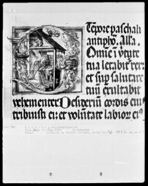 Psalterium und Kalender — Initiale D (omine), darin Geburt Christi