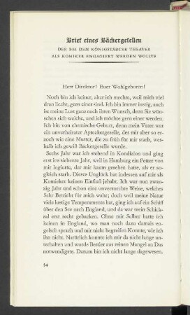 Brief Eines Bäckergesellen