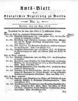 No 1, 29. May 1816
