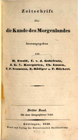 Zeitschrift für die Kunde des Morgenlandes. 3. 1840