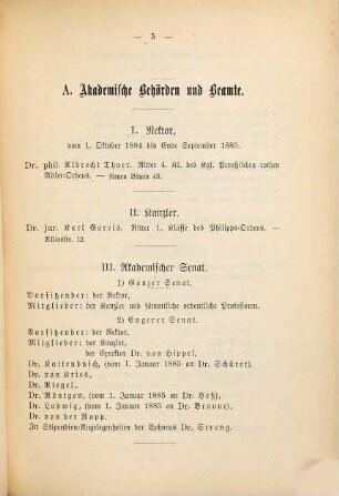 Personalbestand der Großherzoglich Hessischen Ludwigs-Universität zu Gießen. 1884/85. WS.