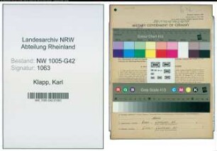Entnazifizierung Karl Klapp , geb. 08.02.1900 (Schlosser)