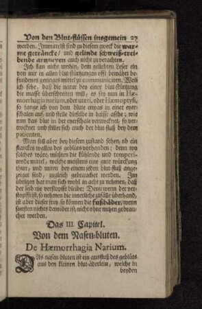 Das III. Capitel. Von dem Nasen-bluten. De Hæmorrhagia Narium.