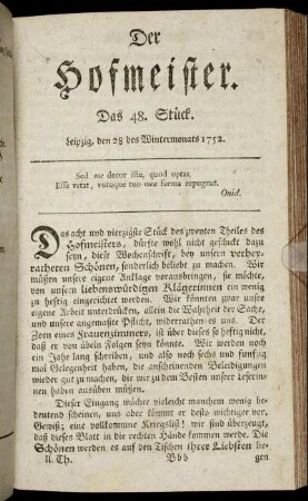 Das 48. Stück. Leipzig, den 28 des Wintermonats 1752.
