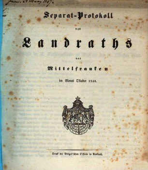 Verhandlungen des Landrathes von Mittelfranken. 1846, Okt.
