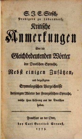 Kritische Anmerkungen über die gleichlautenden Wörter der deutschen Sprache