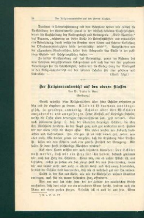 ¬Der¬ Religionsunterricht auf den oberen Klassen : (Fortsetzung)